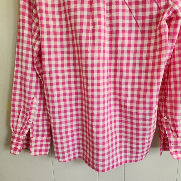 J. Crew Factory pink gingham popover blouse top plaid cotton S - Picture 5 of 10